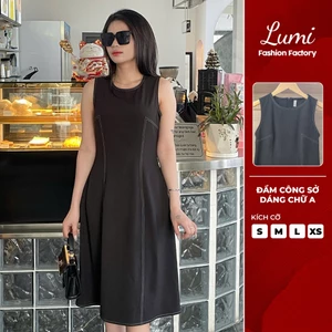 LUMI - Đầm công sở nữ dáng chữ A màu đen vải cotton thiết kế chỉ nổi tinh tế đi chơi đi làm