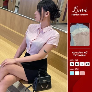 LUMI - Áo sơ mi nữ tay ngắn vải tơ thoáng mát, dáng thanh lịch mặc đi làm đi chơi mùa hè