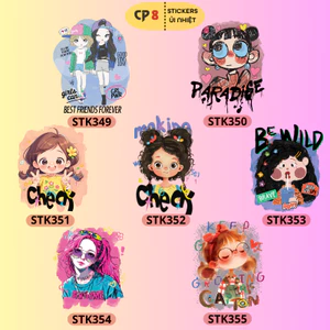 Bộ Hình In, Ủi Nhiệt Sticker Cartoon Girl 05 - CP8 PET Sticker