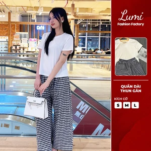 LUMI - Set áo thun trắng phối quần dài caro đen vải cotton thời trang basic nữ (Có bán lẻ Áo & Quần)
