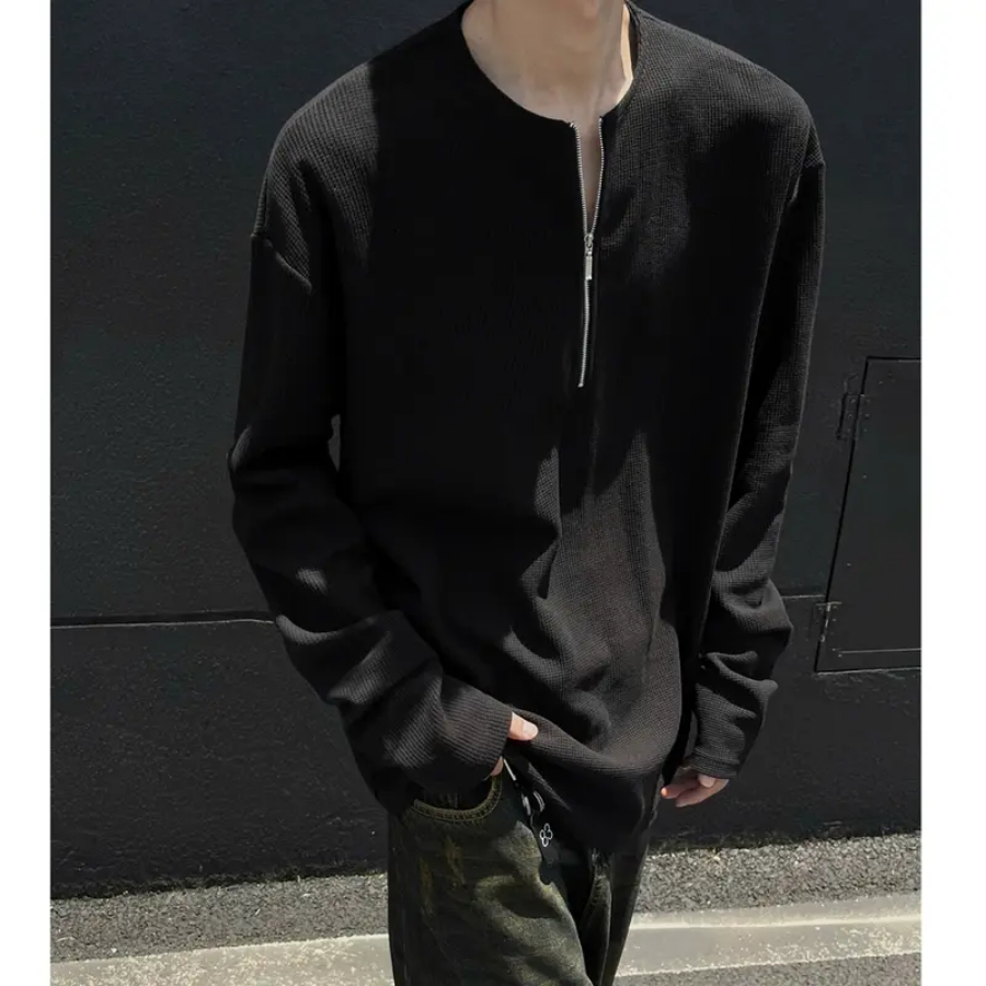 Áo Thun Nam Dài Tay 3KMENSWEAR Khóa Kéo Cổ Cotton Tổ Ong Thoáng Mát Phong Cách Hoodie