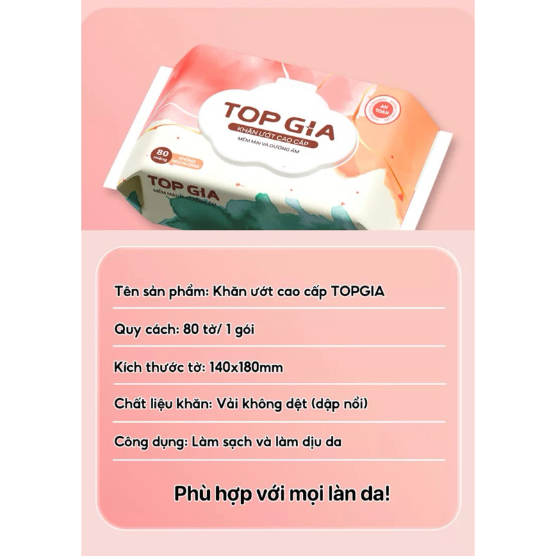 1 Bịch Khăn ướt Ban Mai Topgia cao cấp mềm mại không cồn không parabens, an toàn cho bé | BigBuy360 - bigbuy360.vn