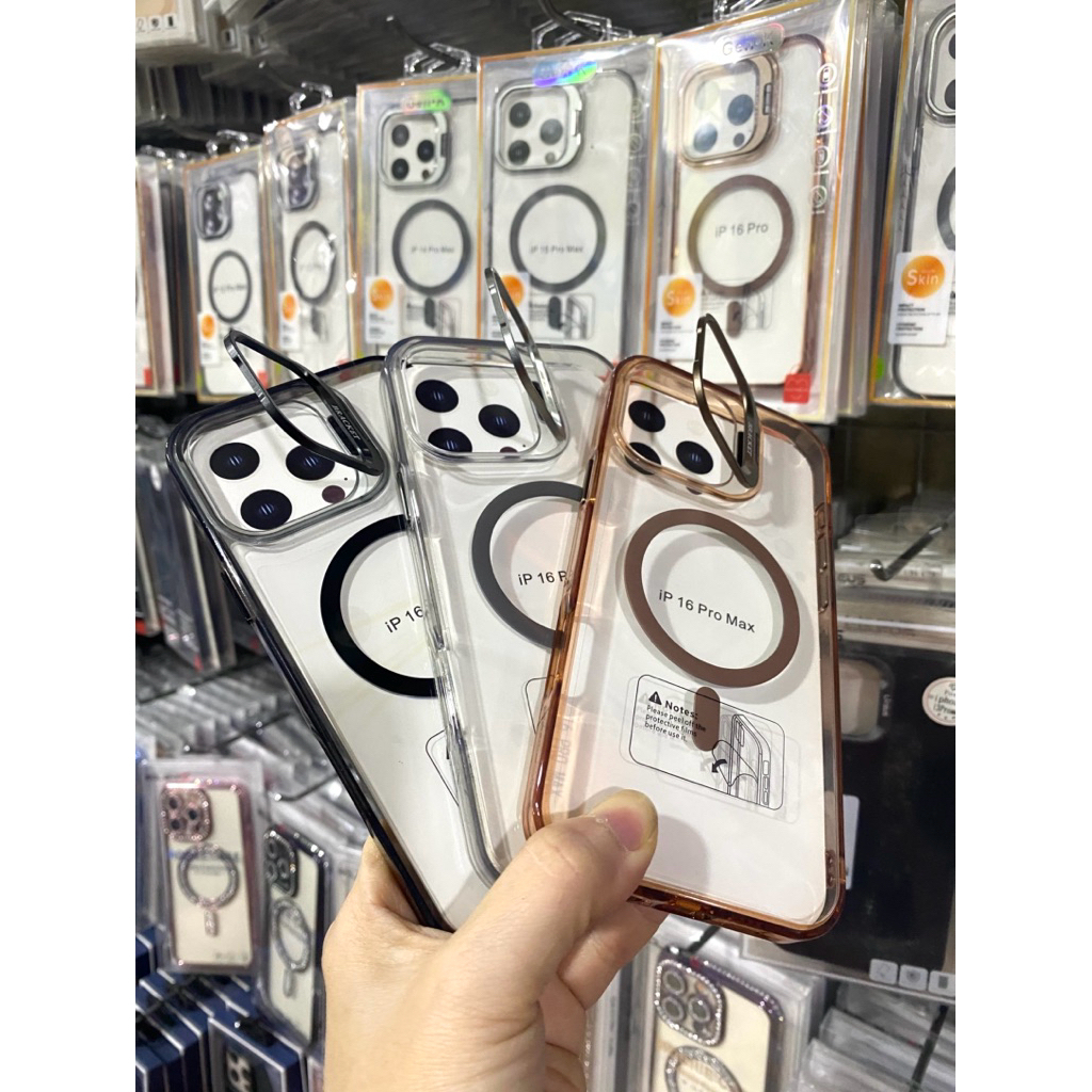 Ốp GenK hỗ trợ sạc không dây – Khung thép bảo vệ camera kèm giá đỡ iPhone 11 12 13 14 15 16 17Promax