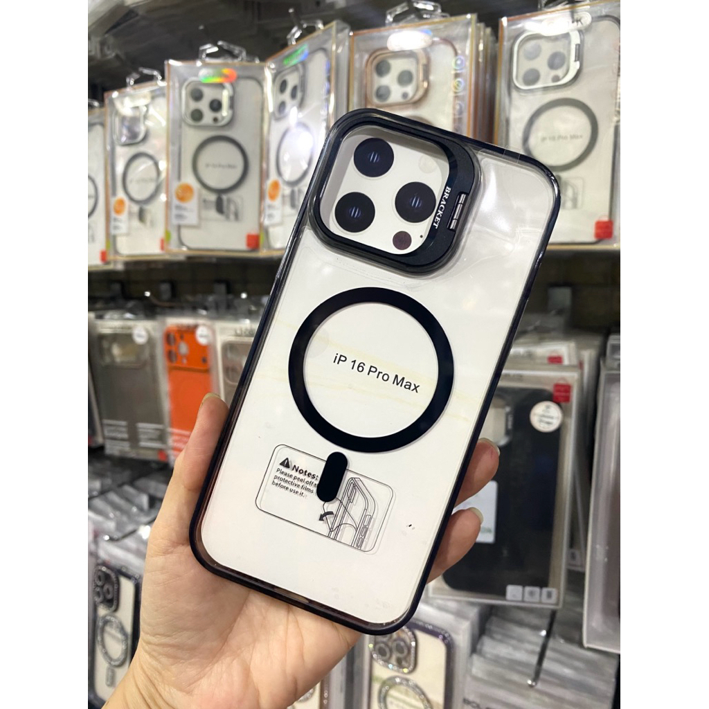 Ốp GenK hỗ trợ sạc không dây – Khung thép bảo vệ camera kèm giá đỡ iPhone 11 12 13 14 15 16 17Promax