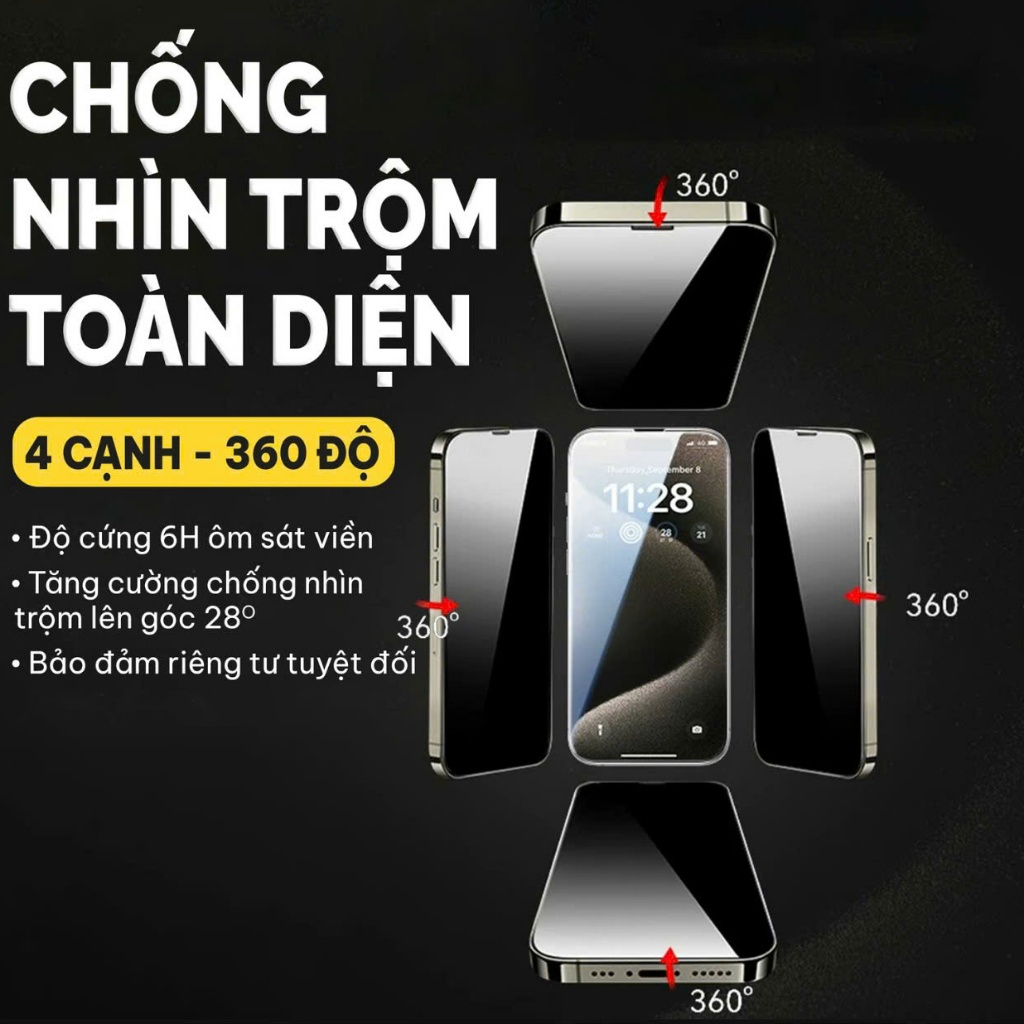Kính iPhone KK Chống Nhìn Trộm 360 độ Kèm Khung MA-189 Cho iPhone 12 13 14 15 16 17Promax Pro Plus