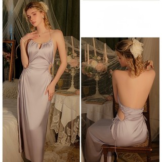 Váy ngủ lụa (V53) - Váy ngủ lụa cao cấp dáng dài cổ yếm