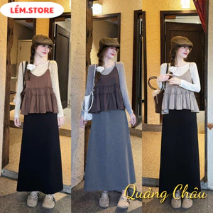 Set Yếm 2 Dây Gió Hàn Bèo Tầng Kèm Áo Thun Giấy Lém.store Thời Trang Nữ