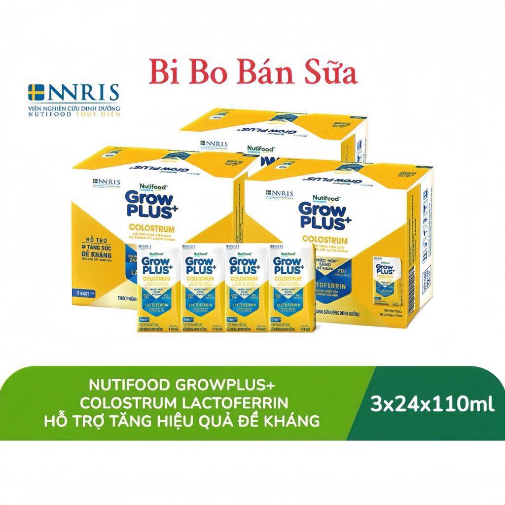 COMBO 3 Thùng 72 Hộp Sữa Bột Pha sẵn Nutifood GrowPLUS+ Colostrum Lactoferrin - 110ml