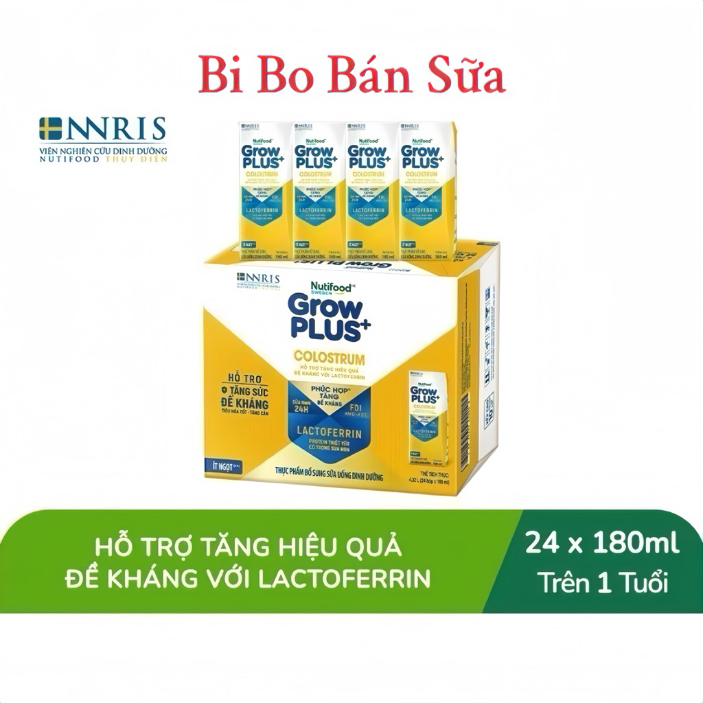 Thùng 24 hộp Sữa Bột Pha Sẵn Nutifood GrowPLUS+ Colostrum Lactoferrin 180ml