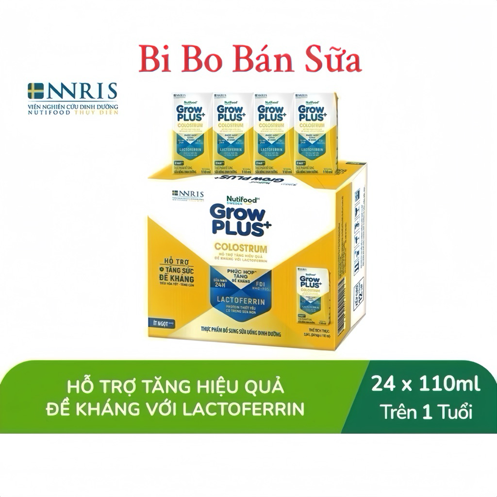 Thùng 24 Hộp Sữa Bột Pha Sẵn Nutifood GrowPLUS+ Colostrum Lactoferrin - 110ml