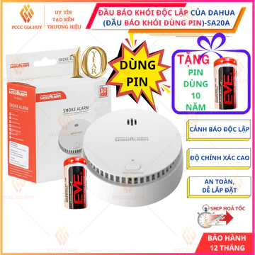 Đầu báo khói Dùng Pin độc lập không dây của DAHUA SA20A-báo khói độc lập- Tuổi Thọ Pin 7-10 năm
