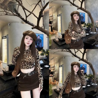 Áo Dài Tay Thu Đông Họa tiết Leopard print Dáng Crop Thời Trang Phong Cách