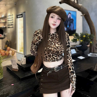 Áo Dài Tay Thu Đông Họa tiết Leopard print Dáng Crop Thời Trang Phong Cách