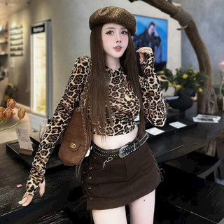 Áo Dài Tay Thu Đông Họa tiết Leopard print Dáng Crop Thời Trang Phong Cách