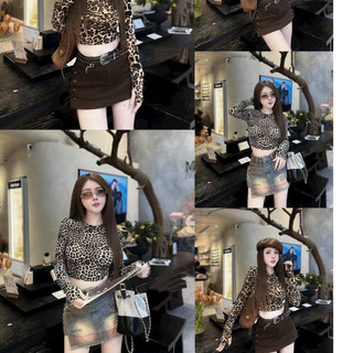 Áo Dài Tay Thu Đông Họa tiết Leopard print Dáng Crop Thời Trang Phong Cách