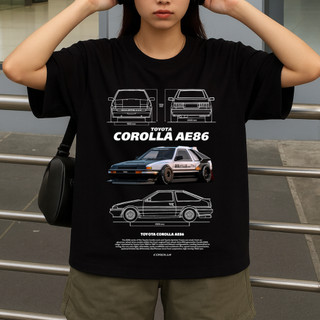 Áo Thun Nam Nữ Màu Đen Cotton Cao Cấp Xe Hơi Toyota AE86, Phong Cách Retro Âu Mỹ Y2K
