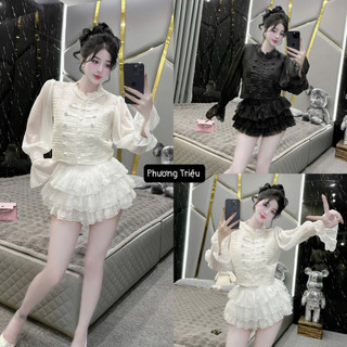 Sét áo dạ đính cúc bọc mix chân váy tầng siêu đẹp ạ 💯💝đi CHƠI, đi LÀM ,đi du lịch sang chảnh, xinh XINH đẹp