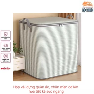 Hộp vải đựng quần áo, chăn mền cỡ lớn, họa tiết kẻ sọc ngang, có khóa kéo tiện dụng