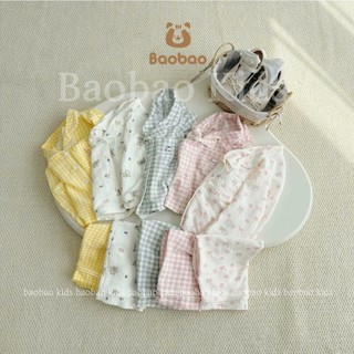 Pijama cho bé gái hoạ tiết kuromi 10-30kg cổ cách điệu, đồ ngủ cho bé gái chất đũi xốp