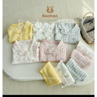 Pijama cho bé gái hoạ tiết kuromi 10-30kg cổ cách điệu, đồ ngủ cho bé gái chất đũi xốp