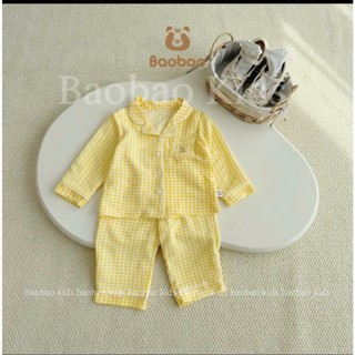 Pijama cho bé gái hoạ tiết kuromi 10-30kg cổ cách điệu, đồ ngủ cho bé gái chất đũi xốp