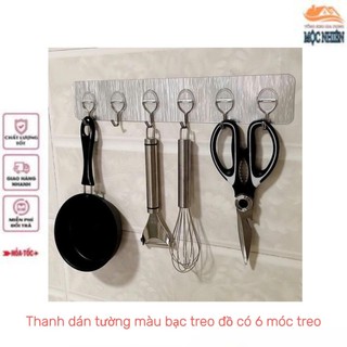 [Màu bạc] Thanh dán tường màu bạc treo đồ có 6 móc treo  - đa năng, tiện dụng