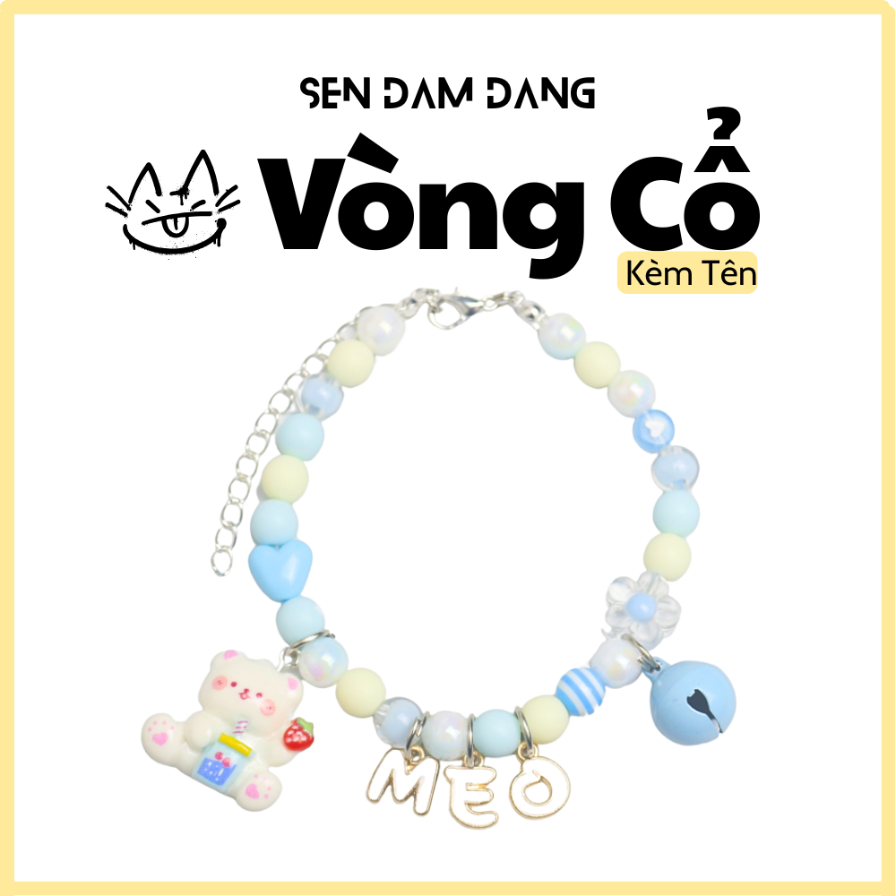 Vòng Cổ Dây Mix Xanh Dương Kèm Chữ Cho Cún Mèo Theo Yêu Cầu