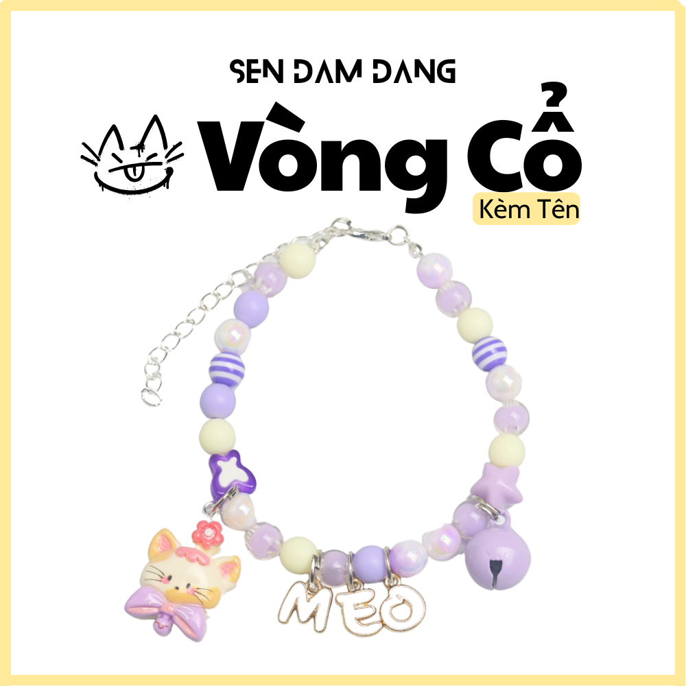 Vòng Cổ Dây Mix Tím Kèm Chữ Cho Cún Mèo Theo Yêu Cầu