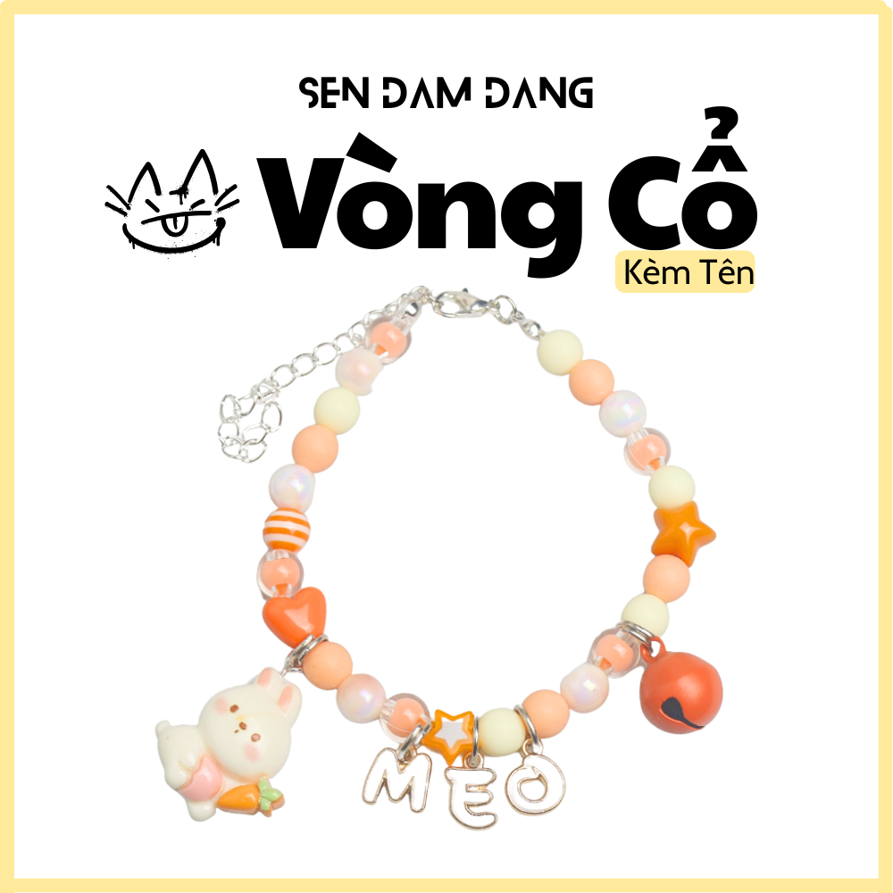 Vòng Cổ Dây Mix Cam Kèm Chữ Cho Cún Mèo Theo Yêu Cầu