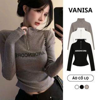Áo thun gân cổ lọ nữ có khoá kéo trước ngực tay dài dáng ôm VANISA CT351