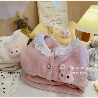 Bộ lông cho bé gái bé trai hình thỏ gấu dễ thương, đồ bộ dài tay thu đông cho bé 8-26kg