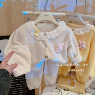 Bộ lông cho bé gái bé trai hình thỏ gấu dễ thương, đồ bộ dài tay thu đông cho bé 8-26kg