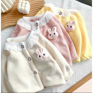 Bộ ngủ bé gái dài tay thu đông hoạt tiết thỏ nổi hot hit_Bộ cho bé gái chất nỉ bông mềm 8-30kg