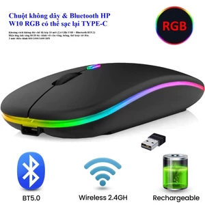 Chuột Không Dây HP W10 + Bluetooth dây HP W10 Black FV (Pin sạc, kèm dây sạc) có thể sạc lại, Bảo hành 2 năm