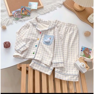 Pijama cho bé gái túi ngực đính họa tiết nổi sz 8-30kg, đồ ngủ cho bé gái hoạ tiết siêu xinh 2025