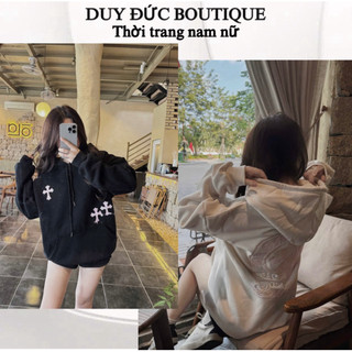 Áo Hoodie Khoác Nỉ Bông Thêu Hoạ Tiết Dày Dặn Mũ Bản To Form Dáng Rộng Dấu Quần , Áo Khoác Nỉ Bông Thời Trang Nam Nữ