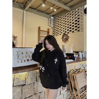 Áo Hoodie Khoác Nỉ Bông Thêu Hoạ Tiết Dày Dặn Mũ Bản To Form Dáng Rộng Dấu Quần , Áo Khoác Nỉ Bông Thời Trang Nam Nữ