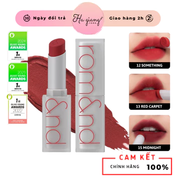Son Thỏi Lì Romand New Zero Matte Lipstick 15 Midnight: đỏ Burgundy, 20 Red Dive:đỏ nâu lạnh
