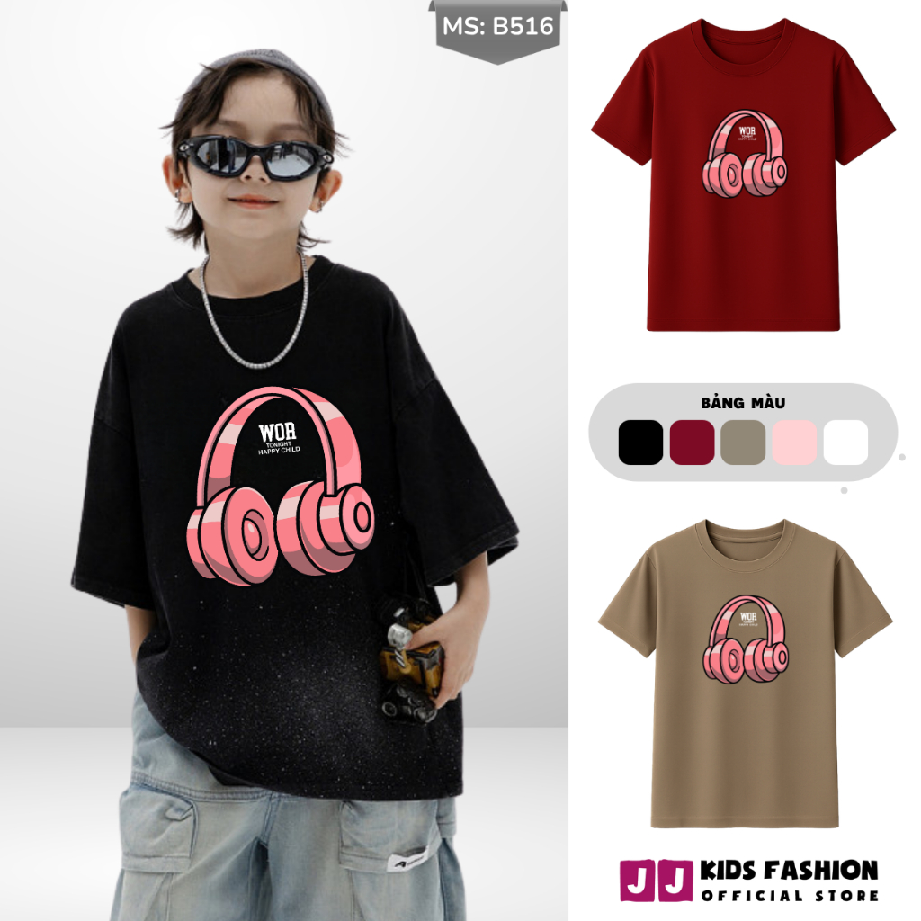 Áo Thun Ngắn Tay Mùa Hè Cho Bé Trai, Bé Gái In Hình Năng Động, Cổ Tròn B516 | JJ Kids Fashion