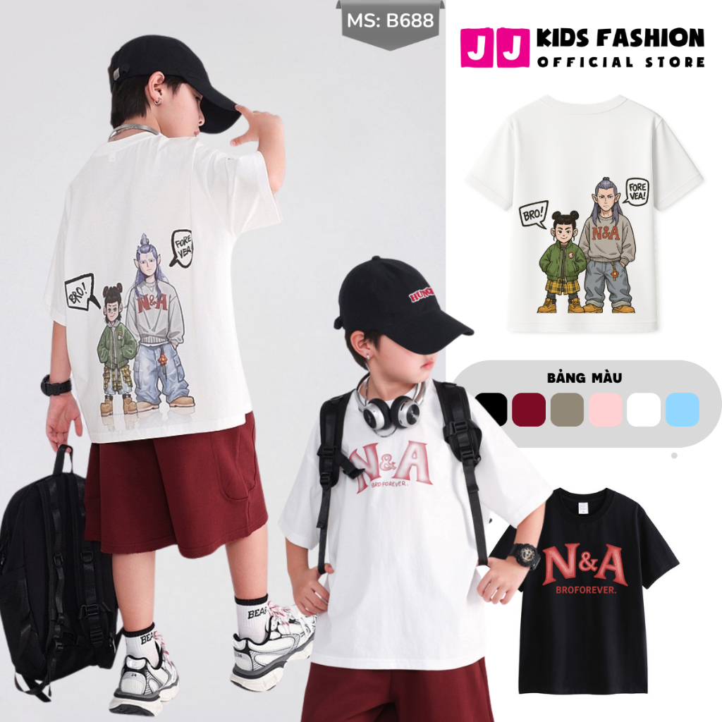 Áo Thun Ngắn Tay Mùa Hè Cho Bé Trai, Bé Gái In Hình Năng Động, Cổ Tròn B688 | JJ Kids Fashion