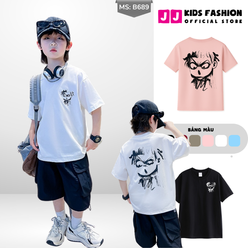Áo Thun Ngắn Tay Mùa Hè Cho Bé Trai, Bé Gái In Hình Năng Động, Cổ Tròn B689 | JJ Kids Fashion