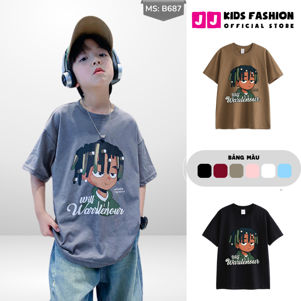 Áo Thun Ngắn Tay Mùa Hè Cho Bé Trai, Bé Gái In Hình Năng Động, Cổ Tròn B687 | JJ Kids Fashion
