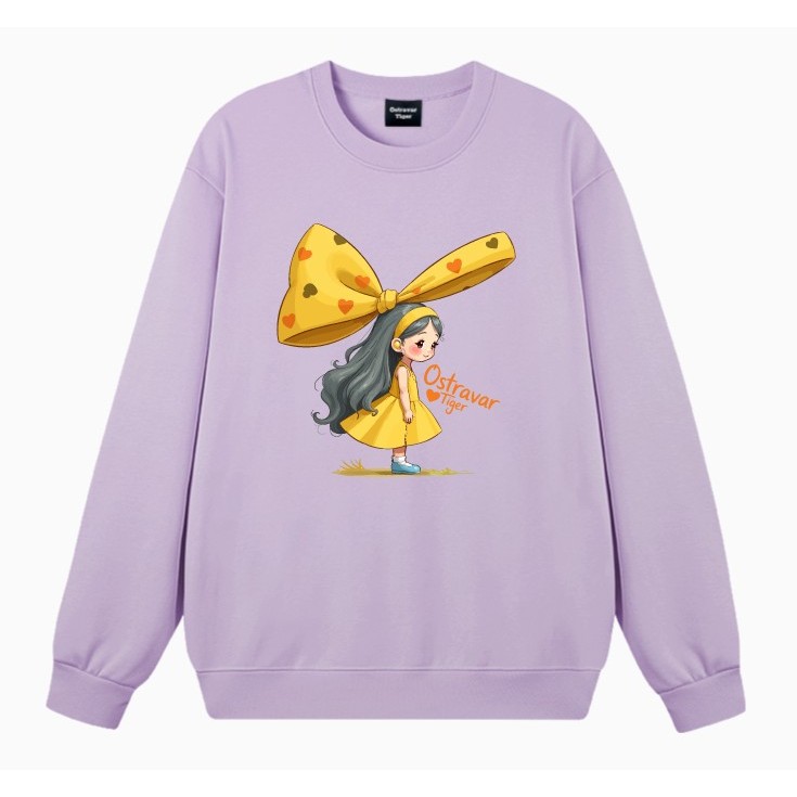 Áo Sweater nữ HappyTee - Mẫu Sweater Cô Bé Nơ Vàng dễ thương chất Nỉ