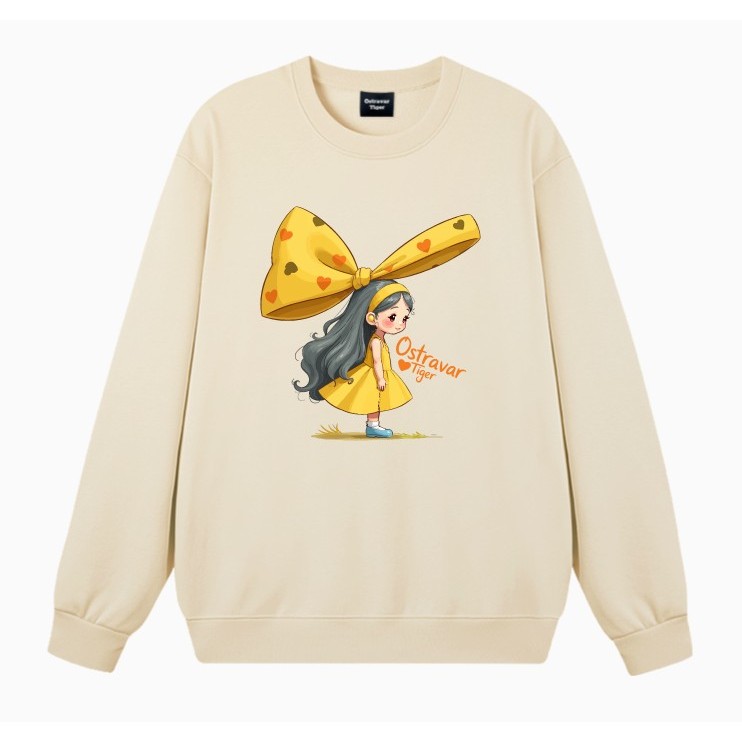 Áo Sweater nữ HappyTee - Mẫu Sweater Cô Bé Nơ Vàng dễ thương chất Nỉ