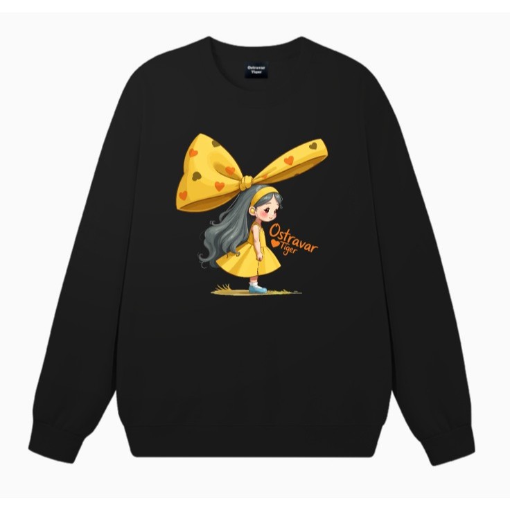 Áo Sweater nữ HappyTee - Mẫu Sweater Cô Bé Nơ Vàng dễ thương chất Nỉ