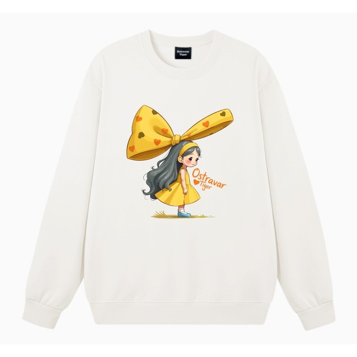 Áo Sweater nữ HappyTee - Mẫu Sweater Cô Bé Nơ Vàng dễ thương chất Nỉ