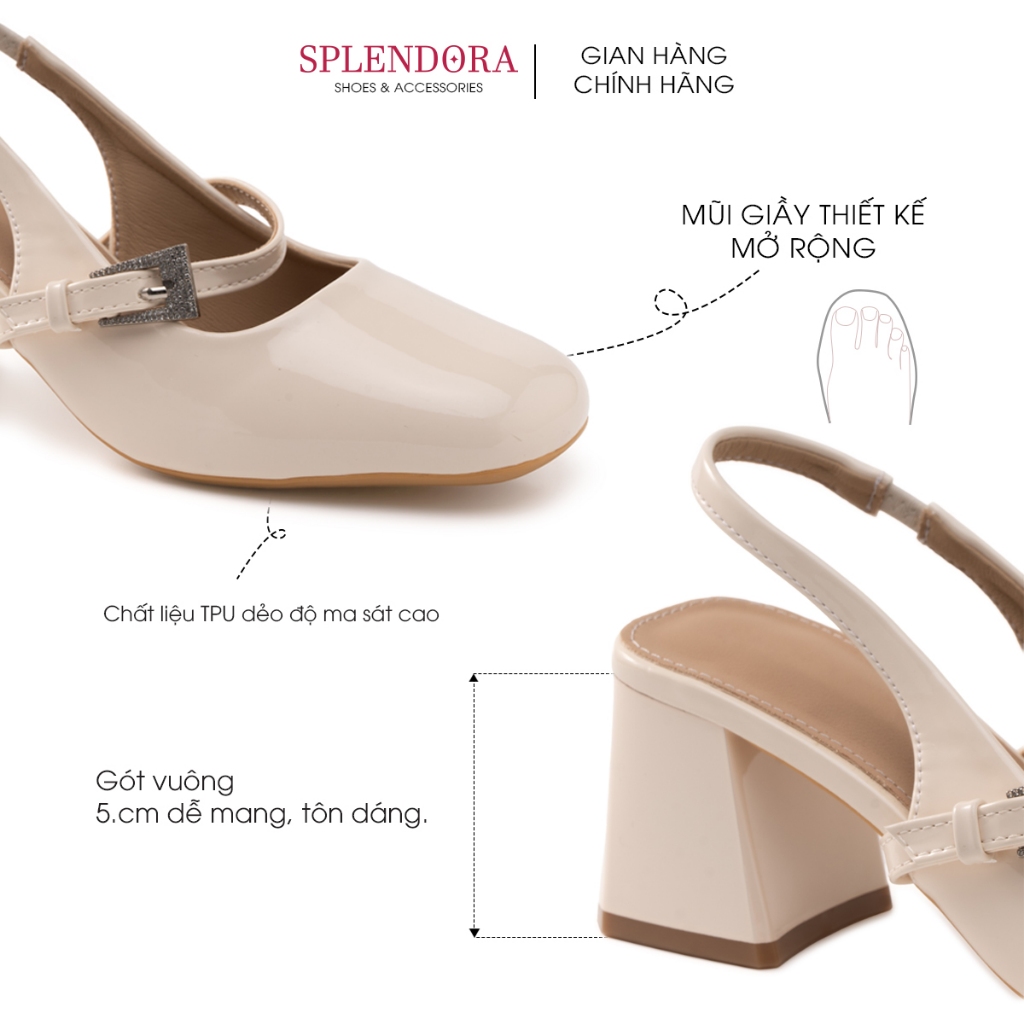 Giày Slingback Nữ Splendora Gót Vuông Chắc Chắn Da PU Trơn Lì Cao Cấp 5cm_M4