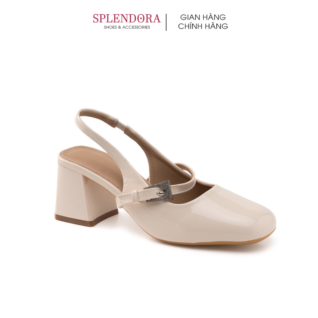 Giày Slingback Nữ Splendora Gót Vuông Chắc Chắn Da PU Trơn Lì Cao Cấp 5cm_M4