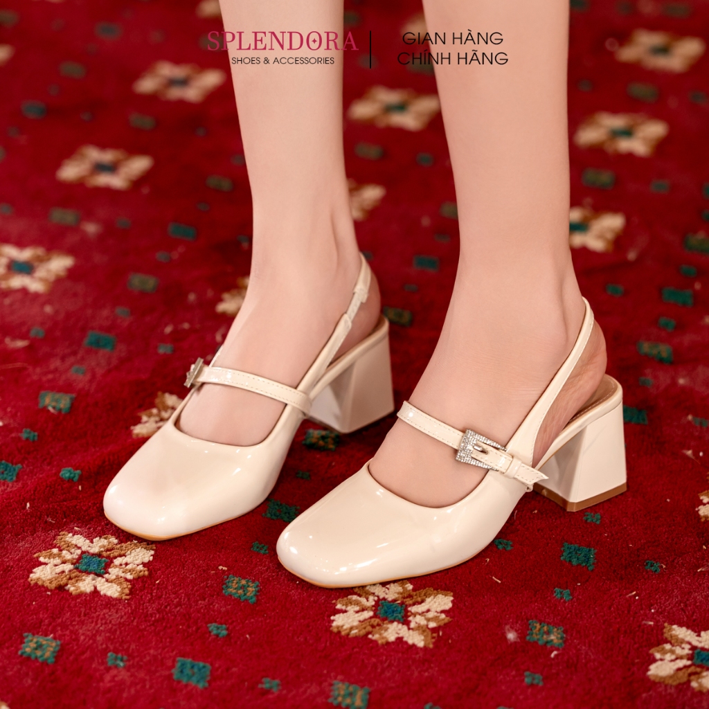 Giày Slingback Nữ Splendora Gót Vuông Chắc Chắn Da PU Trơn Lì Cao Cấp 5cm_M4