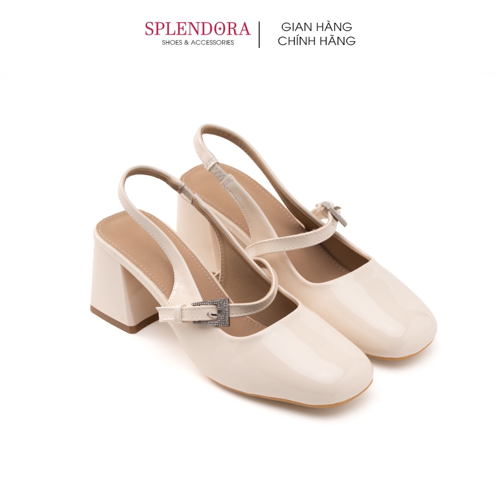 Giày Slingback Nữ Splendora Gót Vuông Chắc Chắn Da PU Trơn Lì Cao Cấp 5cm_M4